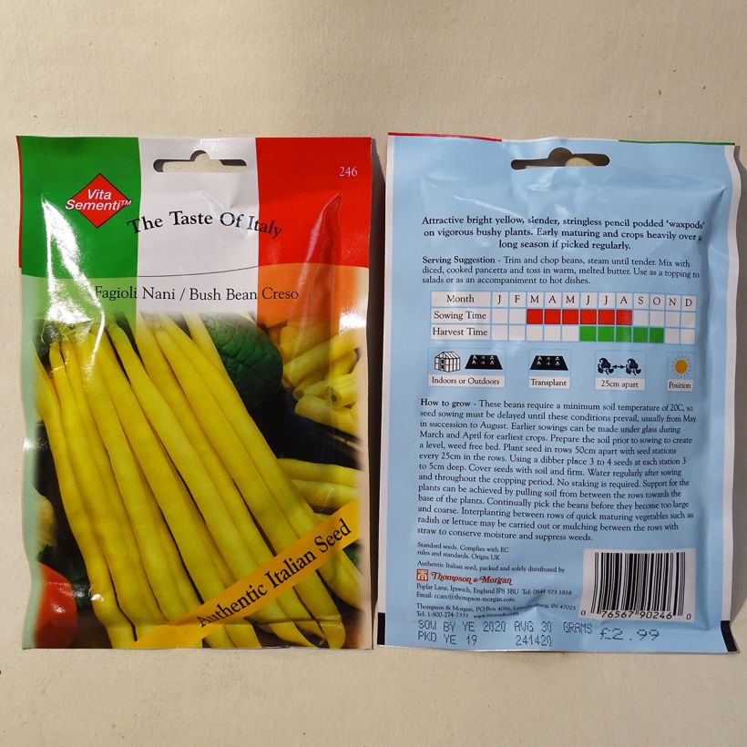 Exemple de spécimen de Haricot nain beurre à filet Creso le sachet de 80 graines environ (40g) tel que livré