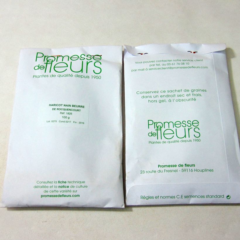 Exemple de spécimen de Haricot nain mangetout Beurre de Rocquencourt le sachet de +/- 250 graines environ (minimum 100g) tel que livré