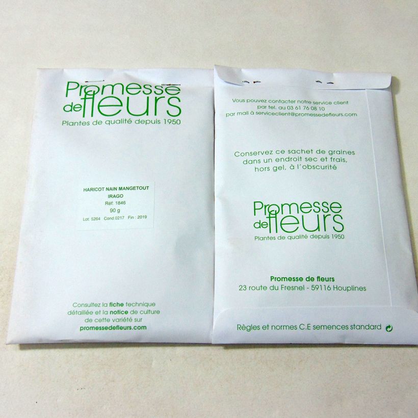 Example of Haricot nain mangetout Irago le sachet de graines de minimum 90 grammes as you get