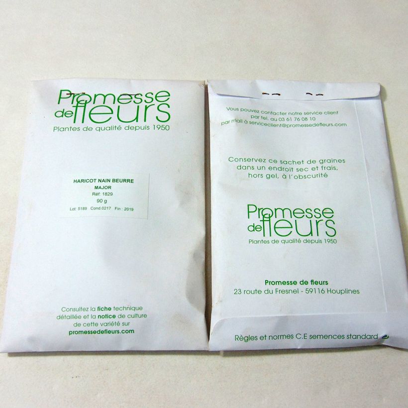 Exemple de spécimen de Haricot nain mangetout beurre Major le sachet de 250 graines environ (minimum 90g) tel que livré