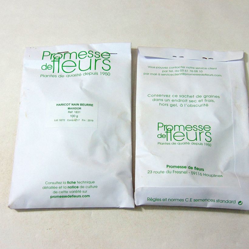 Exemple de spécimen de Haricot nain mangetout beurre Maxidor le sachet de 350 graines environ (minimum 100g) tel que livré
