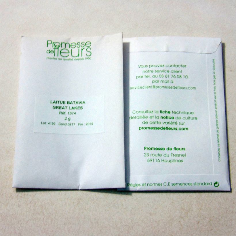 Example of Laitue Batavia Great Lakes 118 le sachet de +/- 1600 graines environ (minimum 2g) as you get