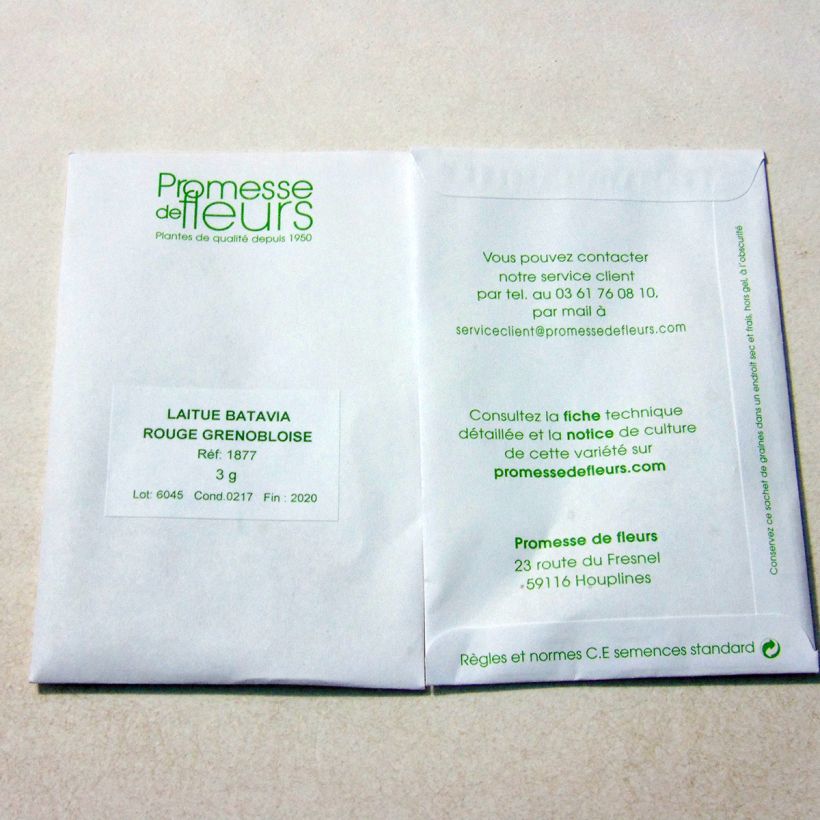 Exemple de spécimen de Laitue Batavia Rouge Grenobloise le sachet de 2500 graines environ (minimum 3g) tel que livré
