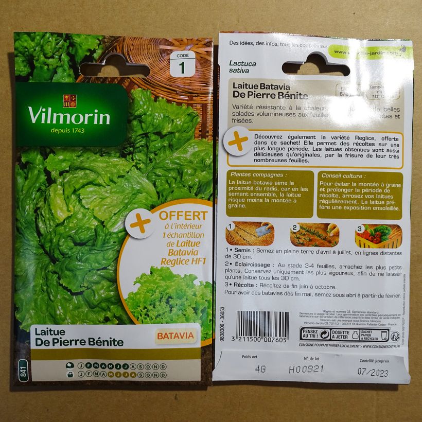 Exemple de spécimen de Laitue Batavia de Pierre Bénite - Vilmorin le sachet de 3200 graines environ (4g) tel que livré