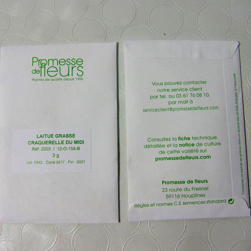 Example of Laitue Grasse Craquerelle du Midi le sachet de 2500 graines environ (minimum 3g) as you get