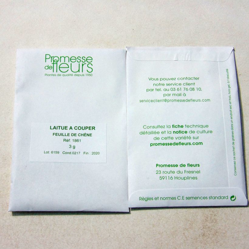 Example of Laitue à couper Feuille de Chêne blonde à graines noires le sachet de +/- 2500 graines environ (minimum 3g) as you get