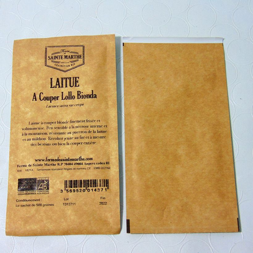 Exemple de spécimen de Laitue à couper Lollo Bionda Bio - Ferme de Sainte Marthe le sachet de 500 graines environ tel que livré