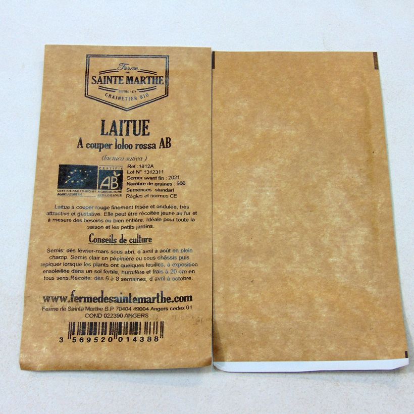 Exemple de spécimen de Laitue à couper Lollo Rossa Bio - Ferme de Sainte Marthe le sachet de 500 graines environ tel que livré