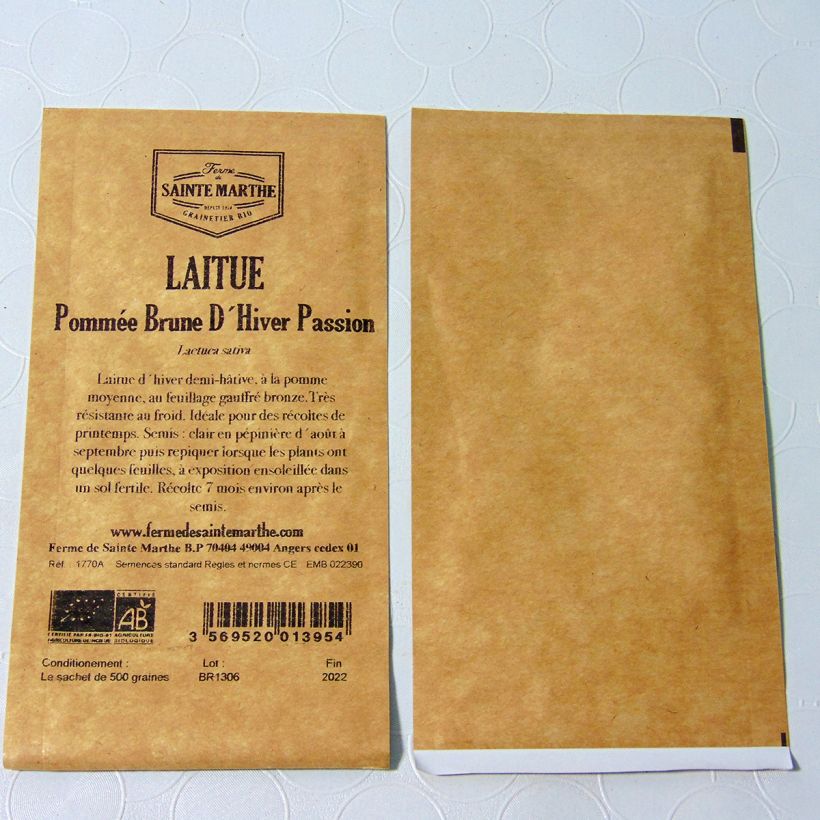 Exemple de spécimen de Laitue d'Hiver Brune Passion Bio - Ferme de Sainte Marthe le sachet de 500 graines environ tel que livré