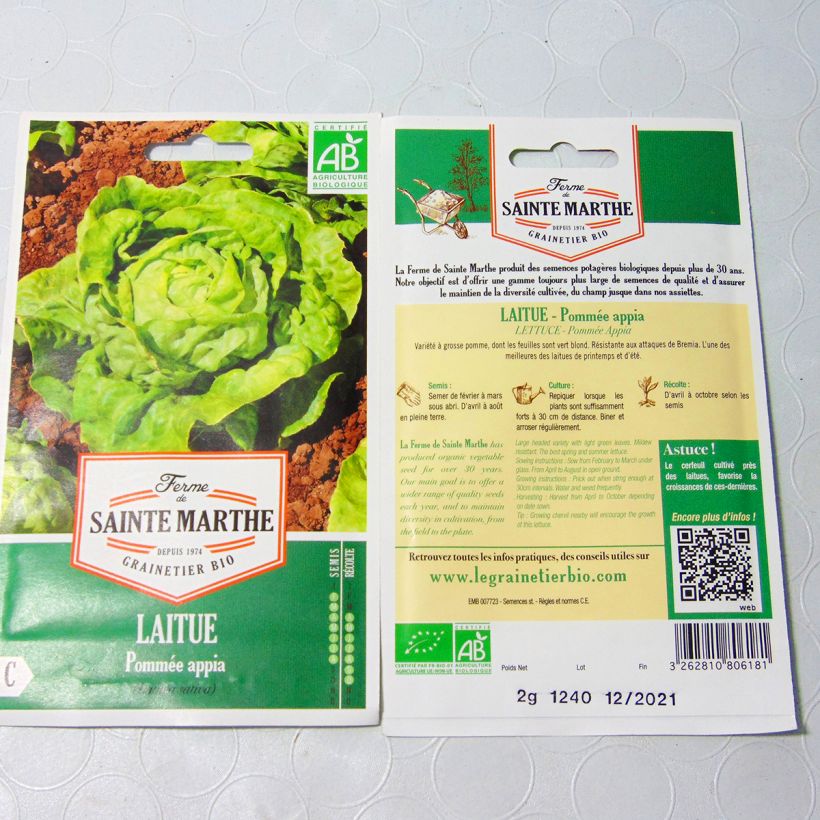 Example of Laitue pommée Appia Bio - Ferme de Sainte Marthe le sachet de 500 graines environ (2g) as you get