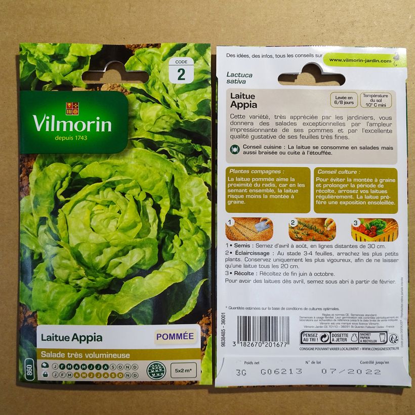Exemple de spécimen de Laitue pommée Appia - Vilmorin le sachet de 2400 graines environ (3g) tel que livré