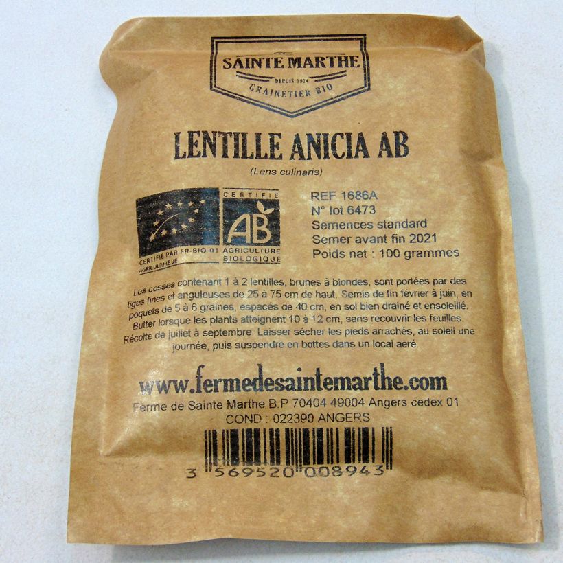 Example of Lentille Anicia Bio - Ferme de Sainte Marthe le sachet de graines de 80 grammes as you get