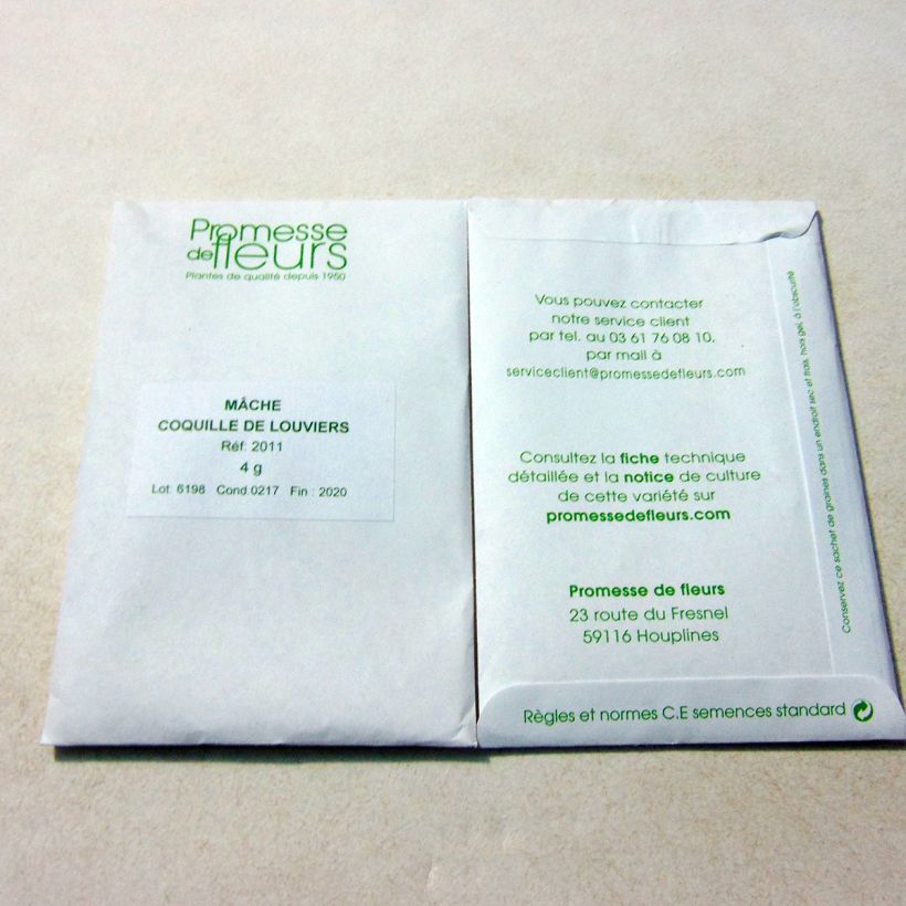 Exemple de spécimen de Mâche Coquille de Louviers le sachet de +/- 3000 graines environ (minimum 4g) tel que livré