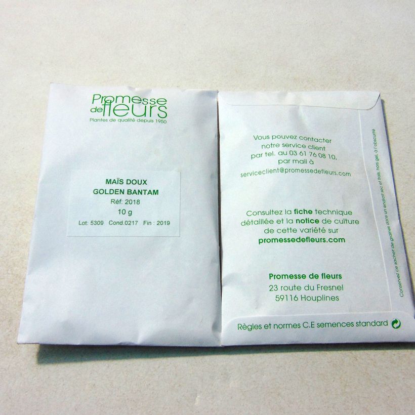 Exemple de spécimen de Maïs doux Golden Bantam - Zea Mays le sachet de +/- 40 ? 60 graines environ (minimum 10g) tel que livré