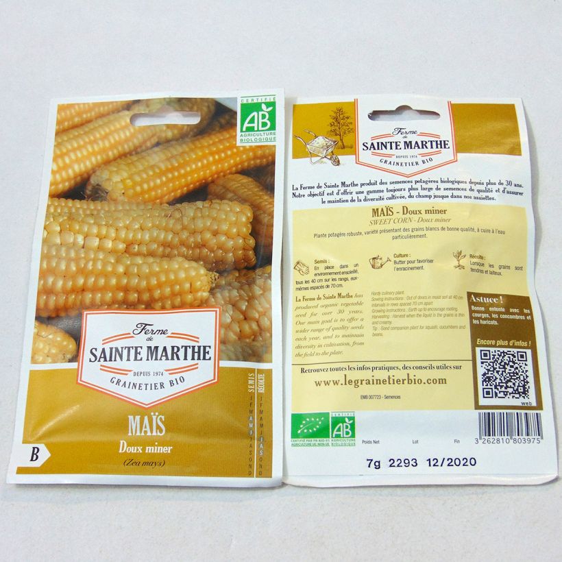 Exemple de spécimen de Maïs doux Miner Bio - Ferme de Sainte Marthe le sachet de 50 graines environ (7g) tel que livré