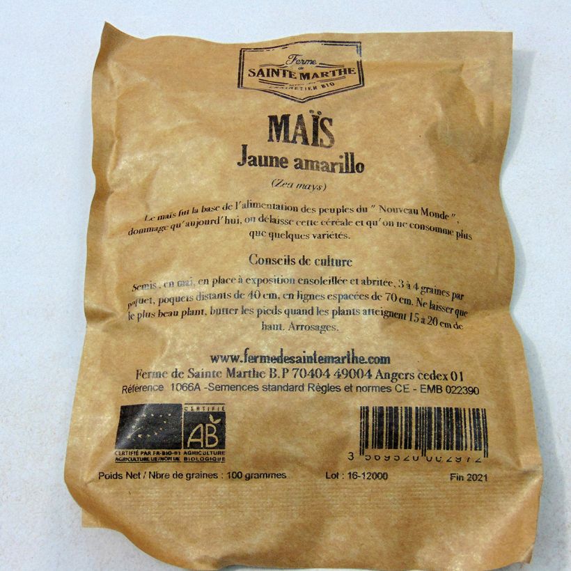 Example of Maïs jaune Amarillo Bio - Ferme de Ste Marthe le sachet de 50 graines environ (100g) as you get