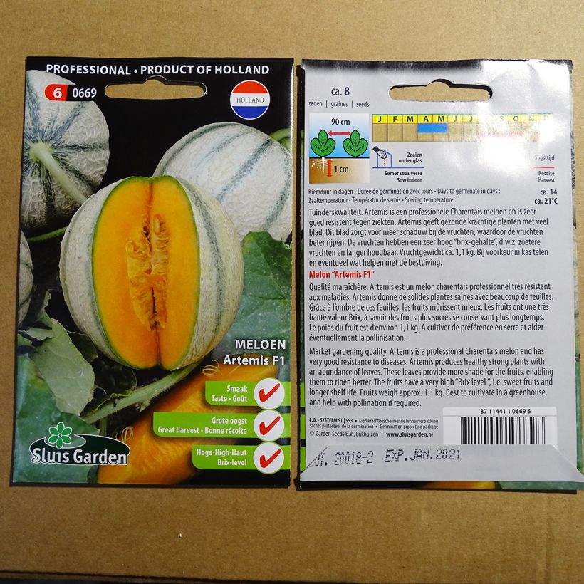 Exemple de spécimen de Melon Artemis F1 le sachet de 8 graines environ tel que livré