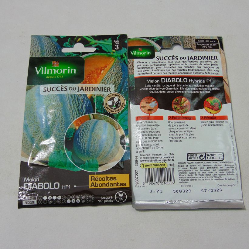 Exemple de spécimen de Melon Diabolo F1 - Vilmorin le sachet de 21 graines environ (0.7g) tel que livré