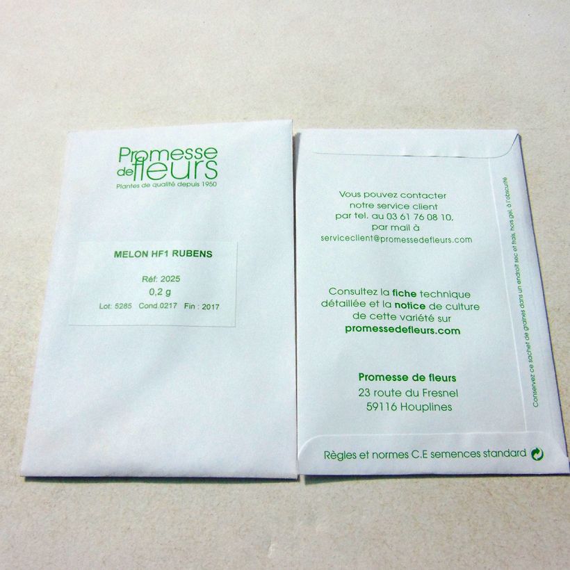 Exemple de spécimen de Melon Rubens F1 le sachet de 6 graines environ (0.2g) tel que livré