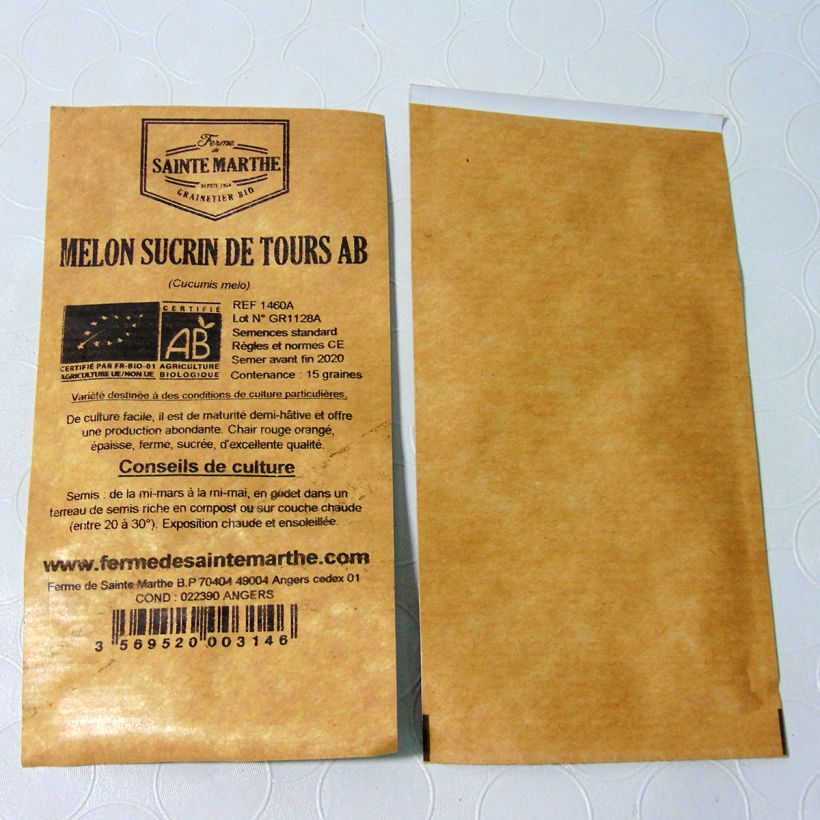 Exemple de spécimen de Melon Sucrin de Tours Bio - Ferme de Sainte Marthe le sachet de 15 graines environ tel que livré