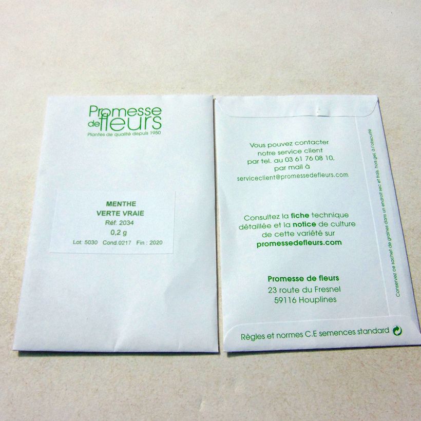 Example of Menthe verte vraie le sachet de +/- 2000 graines environ (minimum 0,2g) as you get