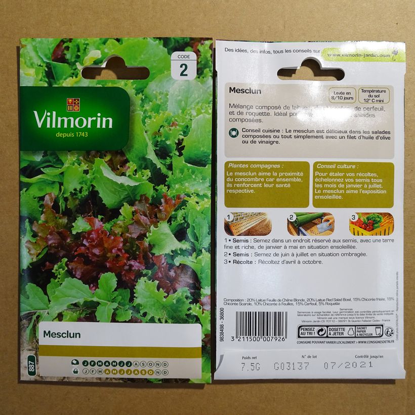 Exemple de spécimen de Mesclun - Vilmorin le sachet de graines de 7 grammes tel que livré