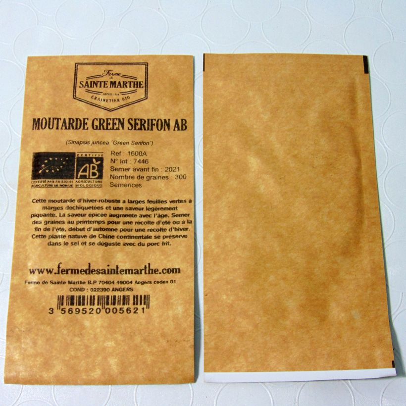 Exemple de spécimen de Moutarde Green Serifon Bio - Ferme de Sainte Marthe le sachet de 300 graines environ tel que livré