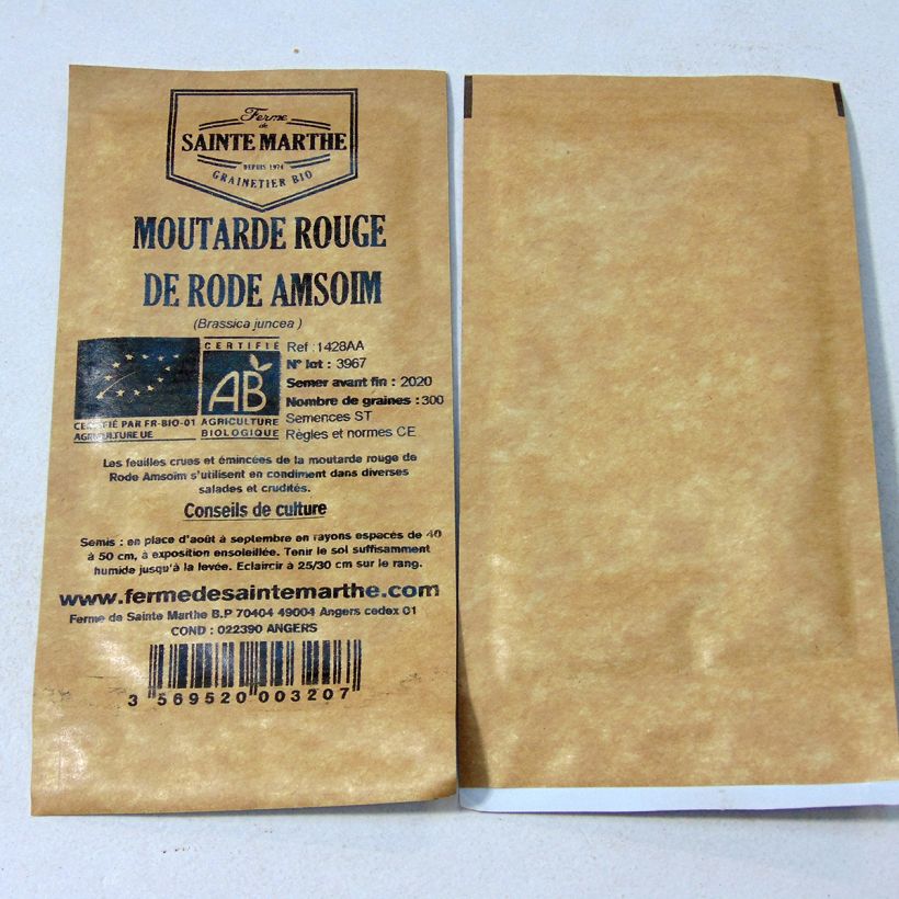 Exemple de spécimen de Moutarde rouge de Rode Amsoïm Bio - Ferme de Sainte Marthe le sachet de 300 graines environ tel que livré