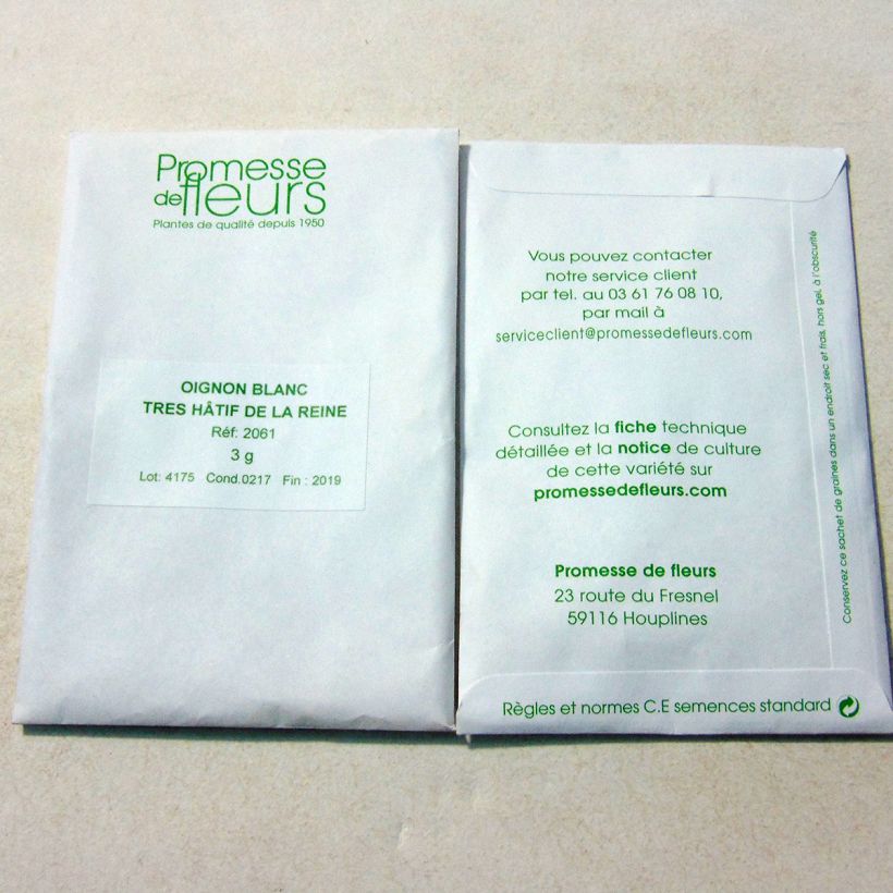 Exemple de spécimen de Oignon Blanc très hâtif de la Reine - Allium cepa le sachet de +/- 600 graines environ (minimum 3g) tel que livré