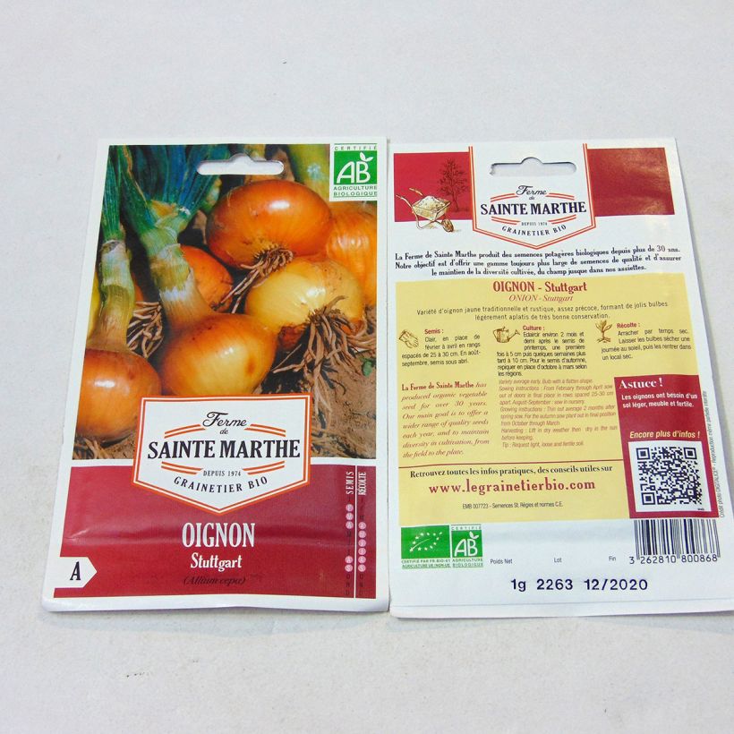 Exemple de spécimen de Oignon Stuttgart Bio - Ferme de Sainte Marthe le sachet de 250 graines environ (1g) tel que livré