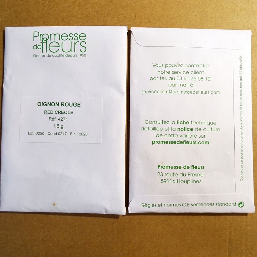 Exemple de spécimen de Oignon rouge Créole (Red Créole) le sachet de +/- 300 graines environ (minimum 1,5g) tel que livré