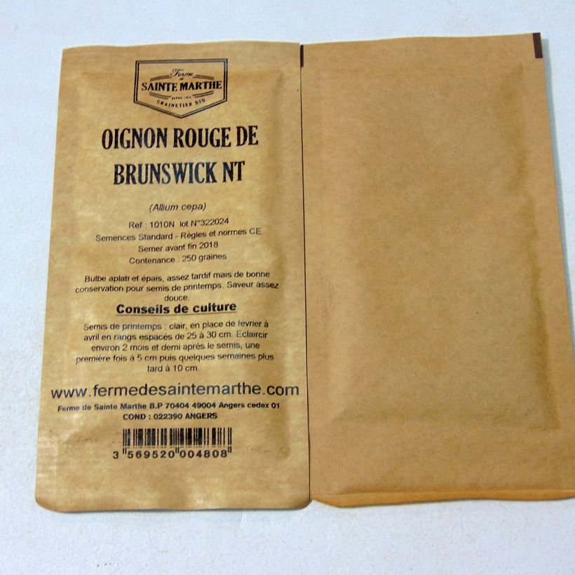 Exemple de spécimen de Oignon rouge De Brunswick NT - Ferme de Ste Marthe le sachet de 250 graines environ tel que livré