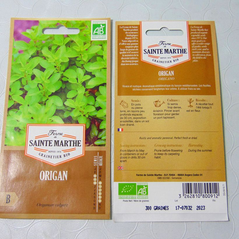 Exemple de spécimen de Origan - Marjolaine vivace Bio - Ferme de Sainte Marthe le sachet de +/- 1000 graines environ (minimum 0,15g) tel que livré