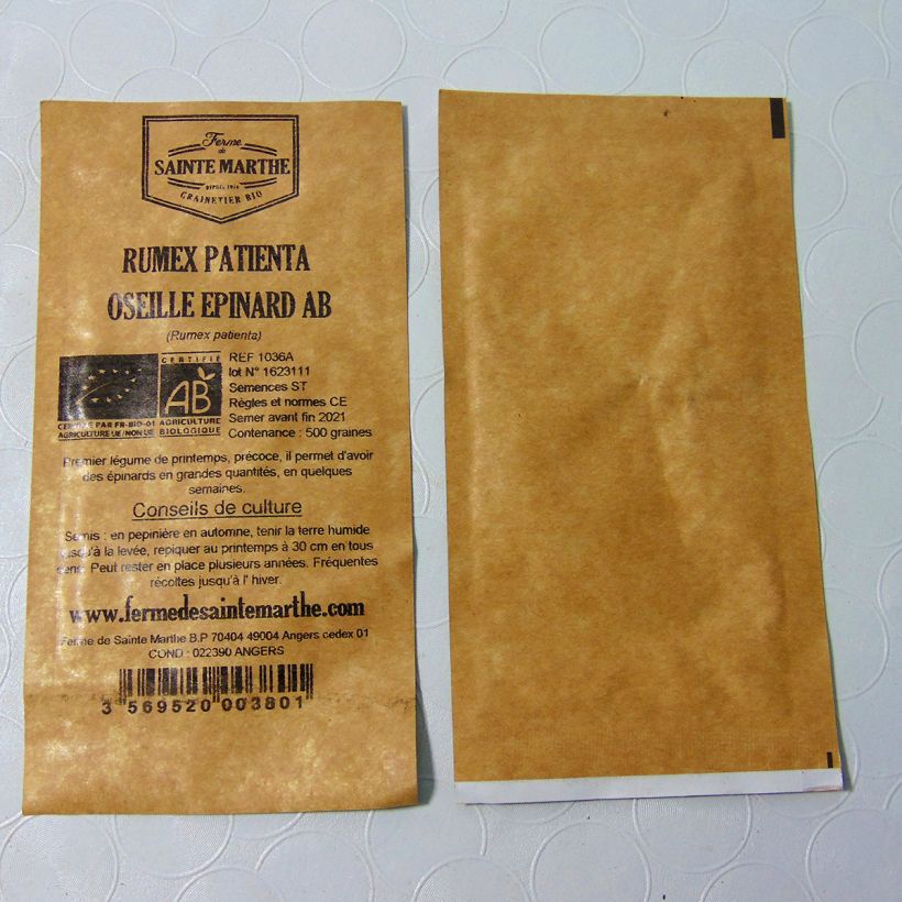 Example of Oseille-épinard Bio - Patience - Ferme de Sainte Marthe le sachet de 500 graines environ (1g) as you get
