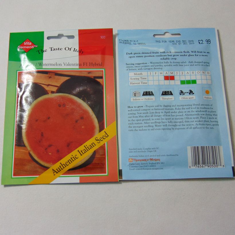 Exemple de spécimen de Pastèque Valentina, La Dolcissima F1 - Citrullus lanatus le sachet de 10 graines environ tel que livré