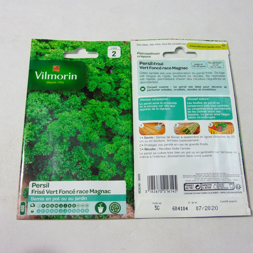 Exemple de spécimen de Persil frisé vert foncé race Magnac - Vilmorin le sachet de 3000 graines environ (5g) tel que livré