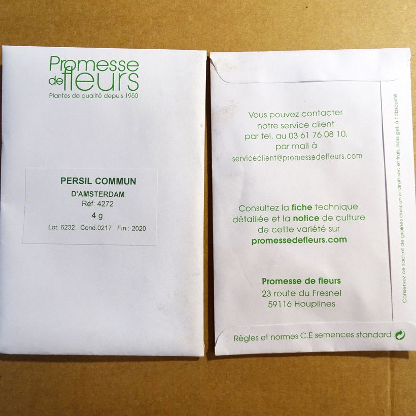 Exemple de spécimen de Persil plat commun d'Amsterdam le sachet de 1700 graines environ (minimum 4g) tel que livré