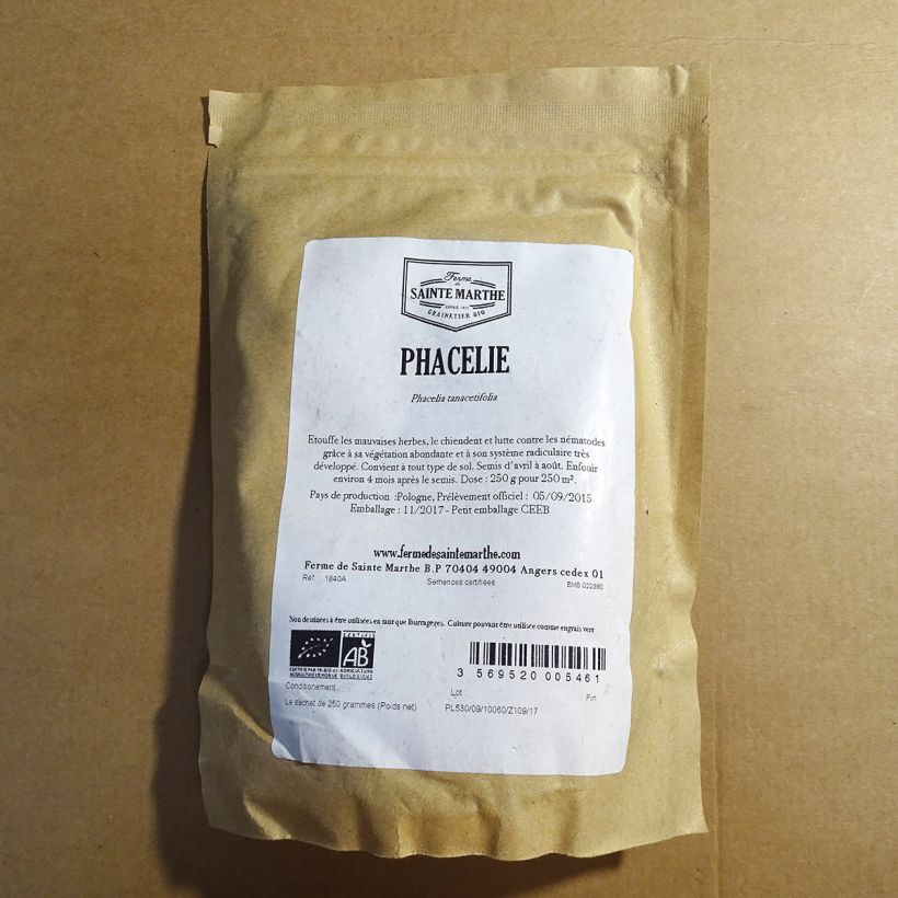 Exemple de spécimen de Phacélie Bio - Engrais vert - Ferme de Sainte Marthe le sachet de graines de 250 grammes tel que livré