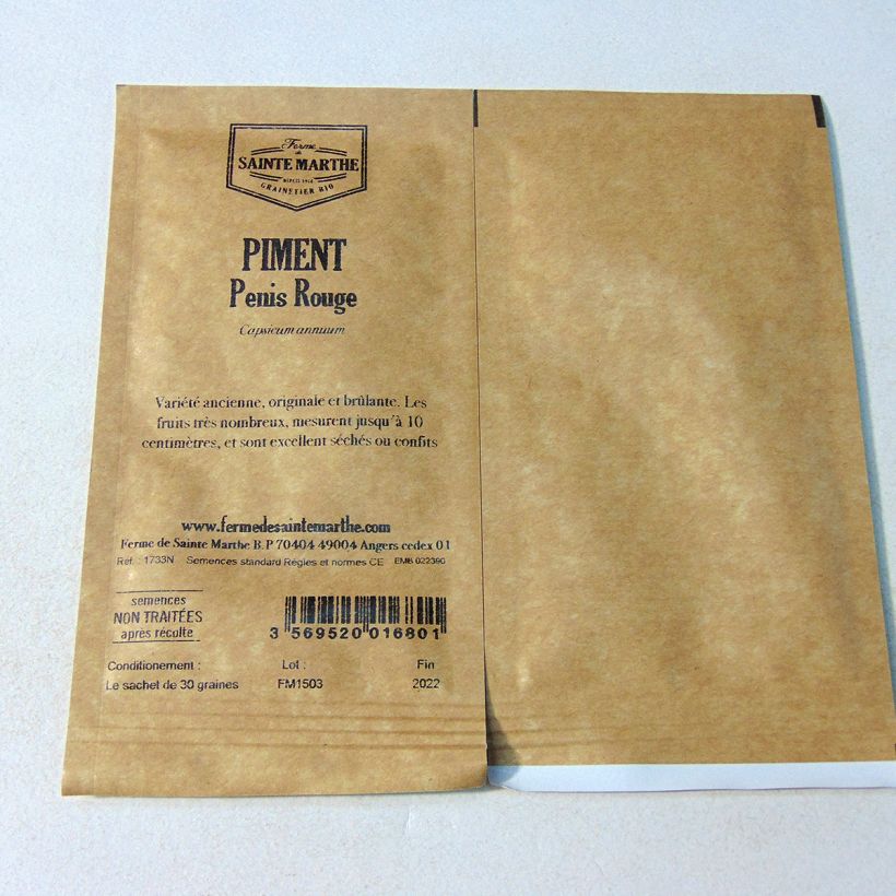 Exemple de spécimen de Piment Penis Rouge ou Peter Pepper Rouge NT - Ferme de Sainte Marthe le sachet de 30 graines environ (Sachet de 30 grainesg) tel que livré
