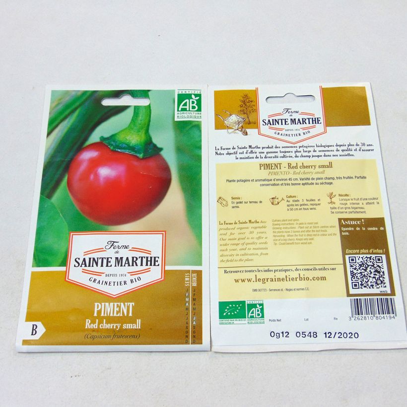 Exemple de spécimen de Piment Red Cherry Small Bio - Ferme de Sainte Marthe le sachet de 20 graines environ tel que livré