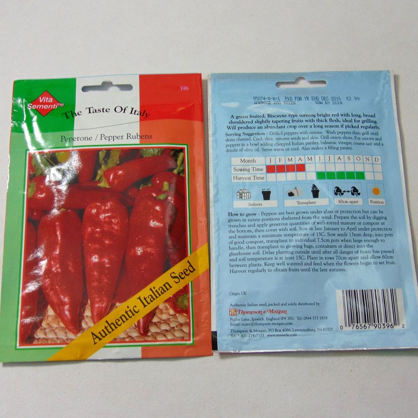 Exemple de spécimen de Piment Rubens Lungo Rosso - Capsicum annuum le sachet de 200 graines environ tel que livré