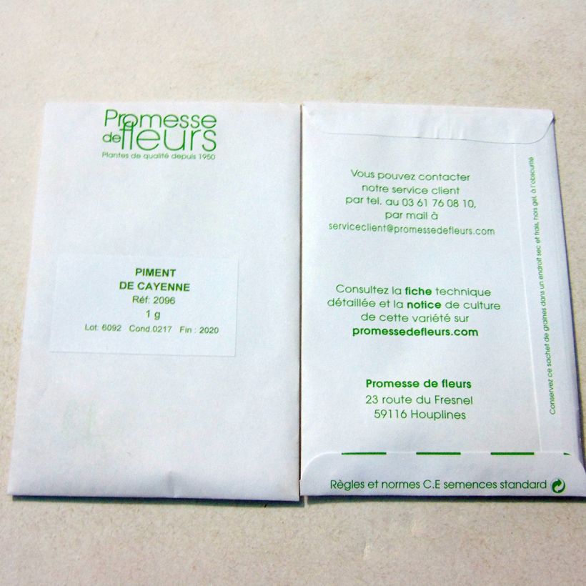 Example of Piment de Cayenne - Capsicum frutescens le sachet de +/- 110 graines environ (minimum 1g) as you get