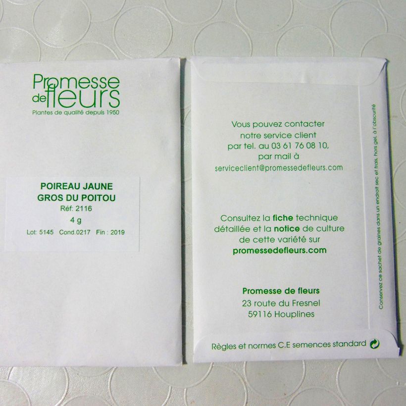 Exemple de spécimen de Poireau Jaune gros du Poitou - Allium porrum le sachet de 1000 graines environ (4g) tel que livré