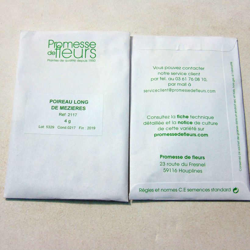 Exemple de spécimen de Poireau Long de Mezières - Allium porrum le sachet de +/- 1000 graines environ (minimum 4g) tel que livré