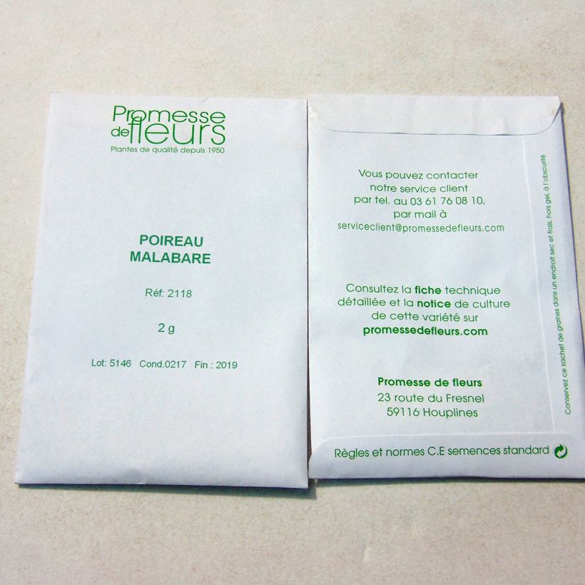 Exemple de spécimen de Poireau Malabare - Allium porrum le sachet de 500 graines environ (2g) tel que livré