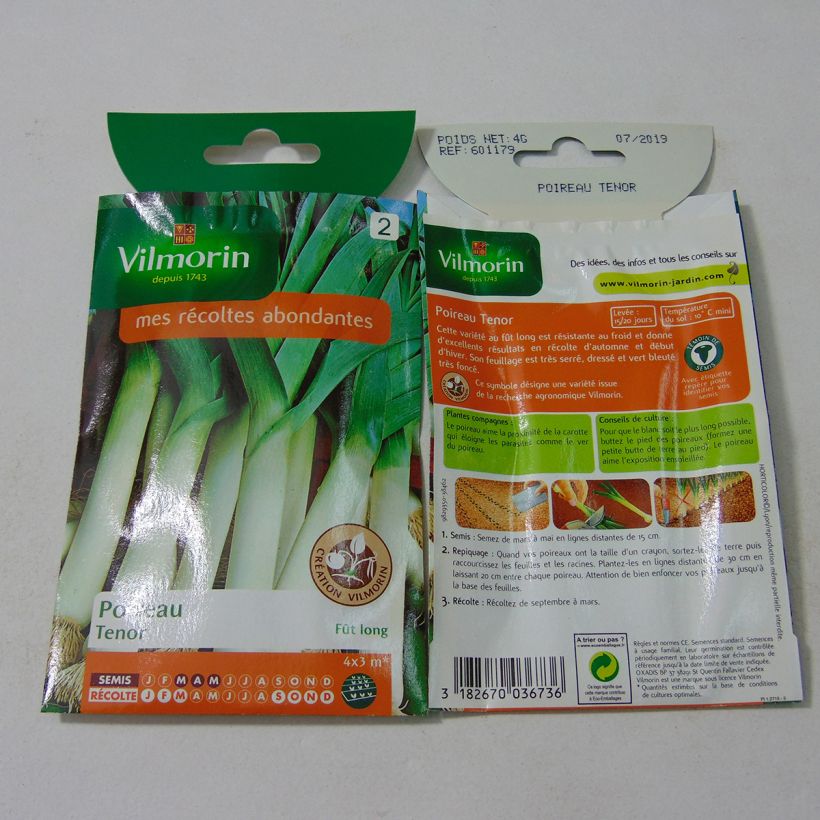 Exemple de spécimen de Poireau Ténor (Création Vilmorin) - Vilmorin le sachet de 1000 graines environ (4g) tel que livré