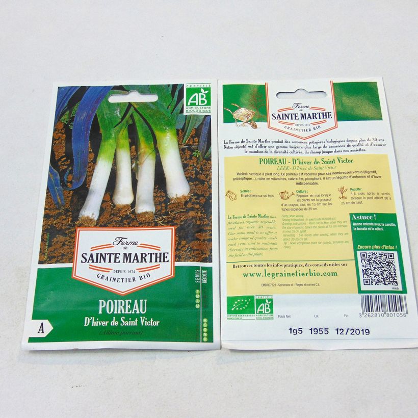 Example of Poireau d'Hiver de Saint Victor Bio - Ferme de Sainte Marthe le sachet de 400 graines environ (1g) as you get