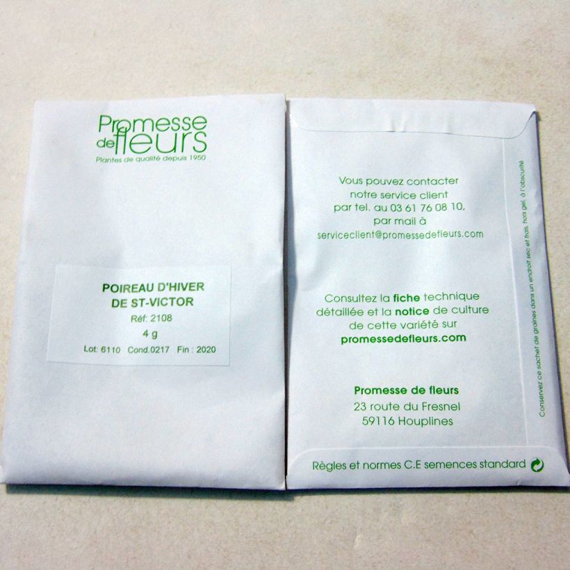 Exemple de spécimen de Poireau d'hiver de Saint-Victor - Allium porrum le sachet de +/- 1000 graines environ (minimum 4g) tel que livré