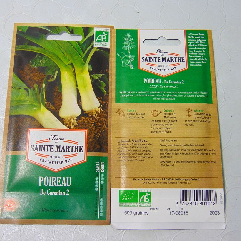 Exemple de spécimen de Poireau de Carentan 2 Bio - Ferme de Sainte Marthe le sachet de 400 graines environ (1g) tel que livré