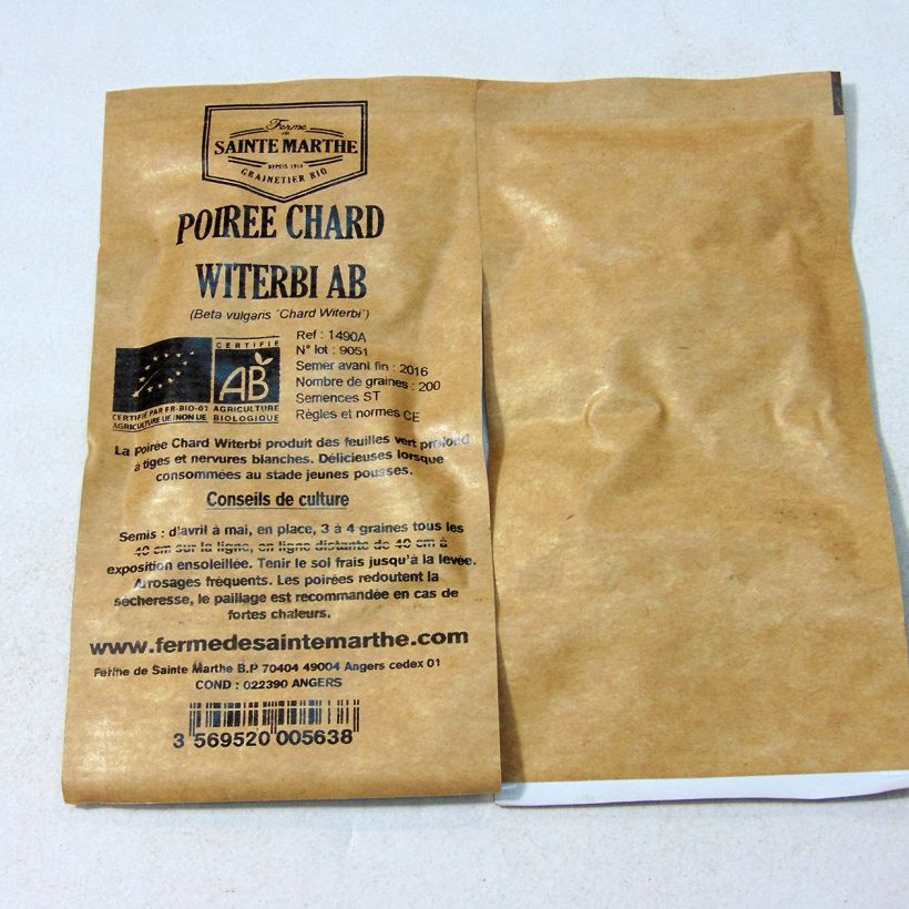 Exemple de spécimen de Poirée Chard Witerbi Bio - Ferme de Sainte Marthe le sachet de 200 graines environ (3g) tel que livré